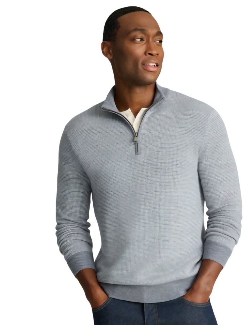 Untuckit Textured Merino Wool 1/4 Zip Sweater Light Gray Size XL